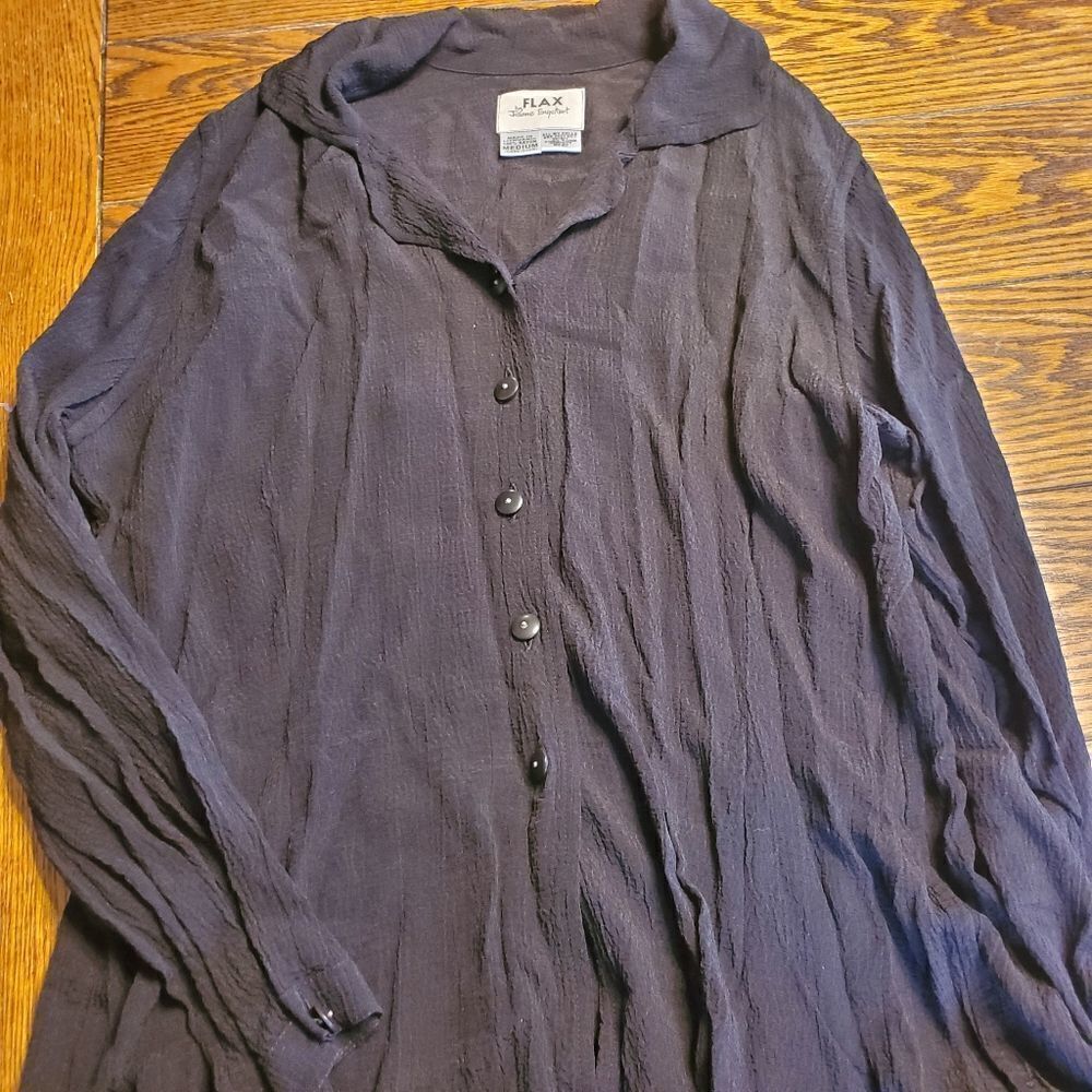 Flax Jeanne Englehart black rayon button up blouse
